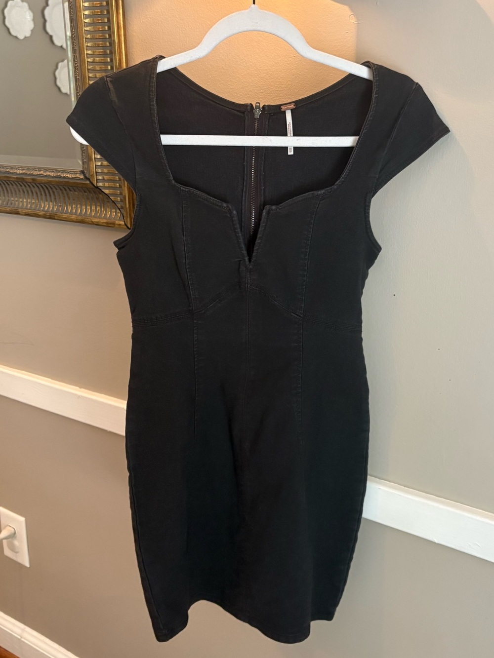 Free People Black Cap-Sleeve Bodycon Mini Dress
